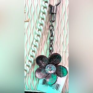 Floral Charm Keychain with Crystal Center